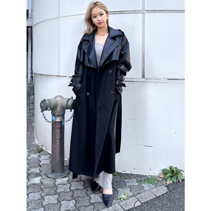 フェイクレザーレイヤードトレンチコート[品番：MKSW0053127]｜GYDA