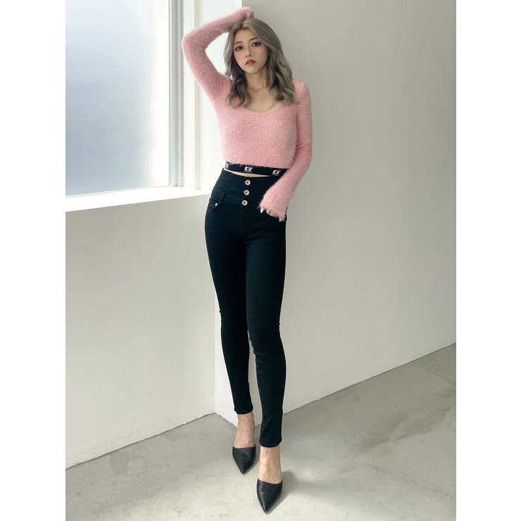 ハイウエストウエストクロススキニーデニムパンツ[品番：MKSW0060974