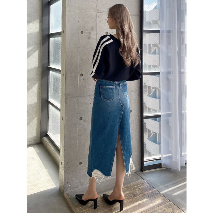 HEM ダメージデザイン デニム ロングスカート[品番：MKSW0055639