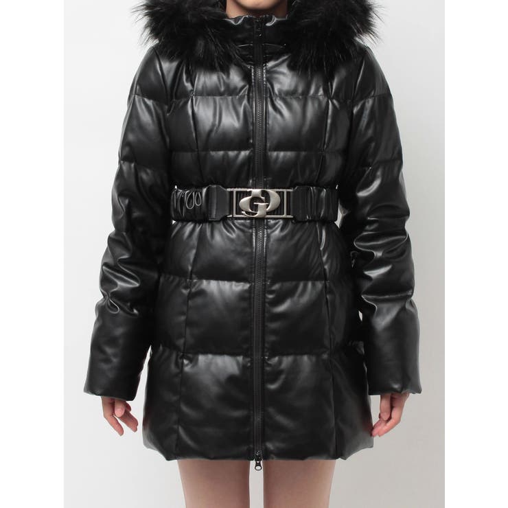 GDベルト付きフェイクレザーロングダウンコート[品番：MKSW0066479