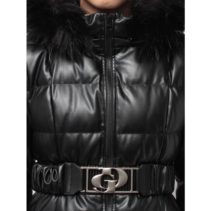 GDベルト付きフェイクレザーロングダウンコート[品番：MKSW0066479