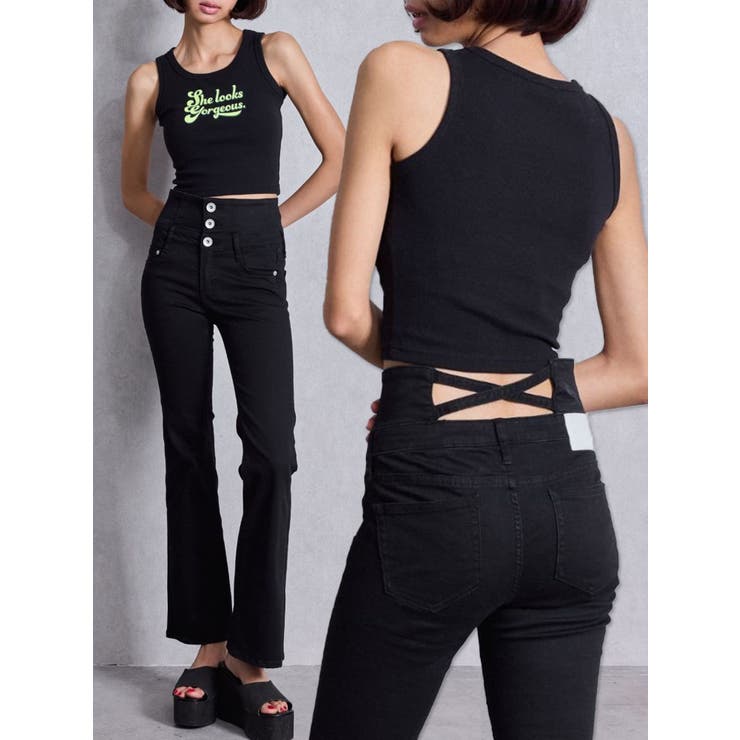 NEWハイウエストBACKクロスフレアパンツ[品番：MKSW0062669]｜GYDA