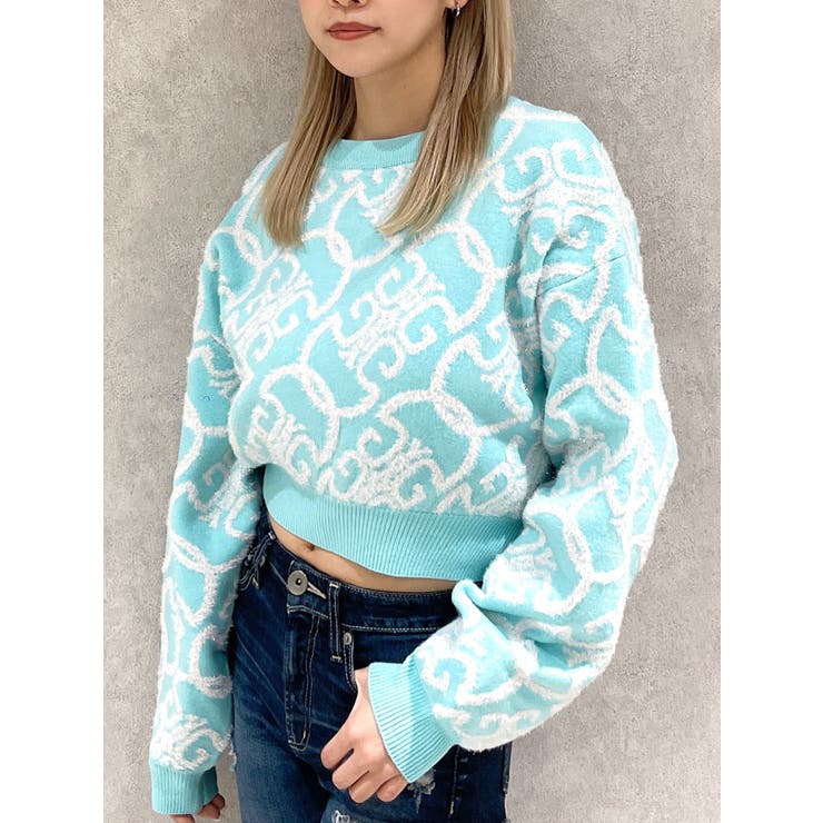 Symmetry GYDAチェーンロゴラメニットトップス[品番：MKSW0062410