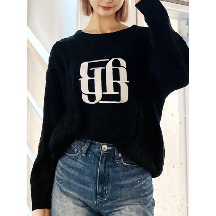 BIG GYGYロゴ刺繍ケーブルニットトップス[品番：MKSW0062415]｜GYDA