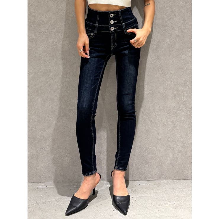 TINY】ハイウエストウエストクロススキニーデニムパンツ[品番