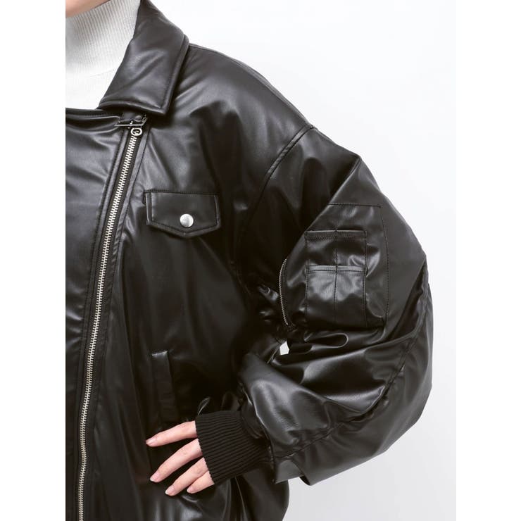 フェイクレザーライダースMA-1ジャケット[品番：MKSW0067113]｜jouetie