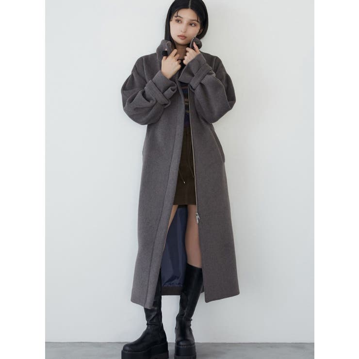 スタンドカラージップウール混コート[品番：MKSW0060528]｜MURUA