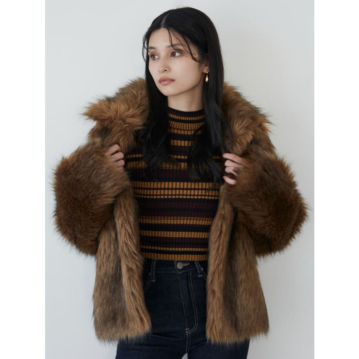 フェイクファーラインジャガードコート[品番：MKSW0060529]｜MURUA