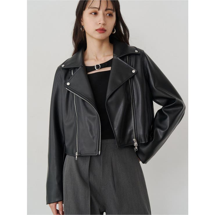 コンパクトフェイクレザーライダースジャケット[品番：MKSW0068654