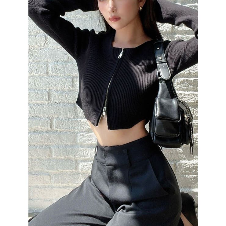 ジップデザインクロップドニットトップス[品番：MKSW0060846]｜RESEXXY