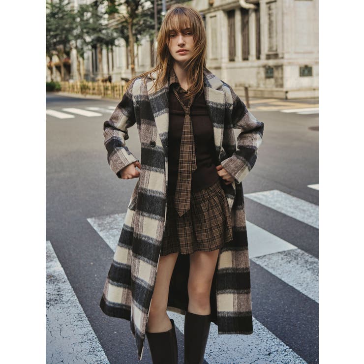 ミディレングスシャギーチェックコート[品番：MKSW0066898]｜RESEXXY