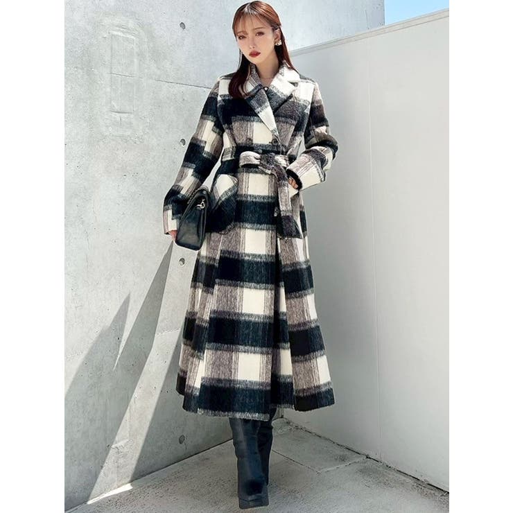 ミディレングスシャギーチェックコート[品番：MKSW0066898]｜RESEXXY