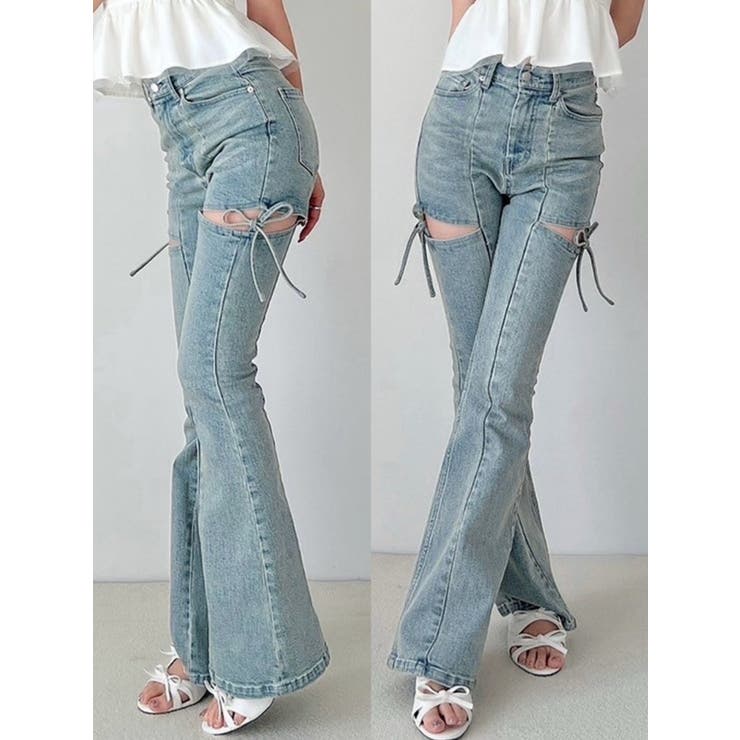 カットアウトリボンデニムパンツ【完売サイズは品番：1525424191で予約