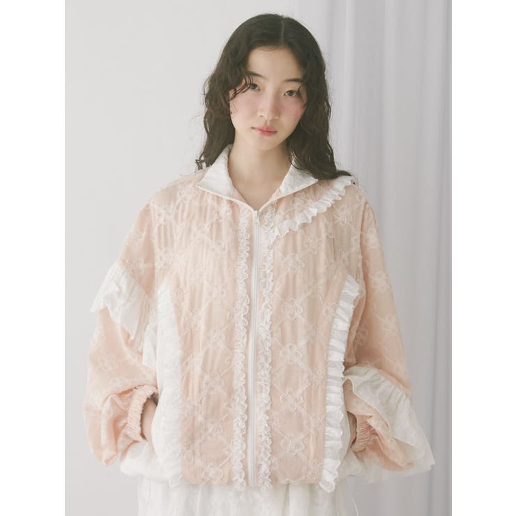 flower frill laceブルゾン[品番：MKSW0065063]｜merry jenny