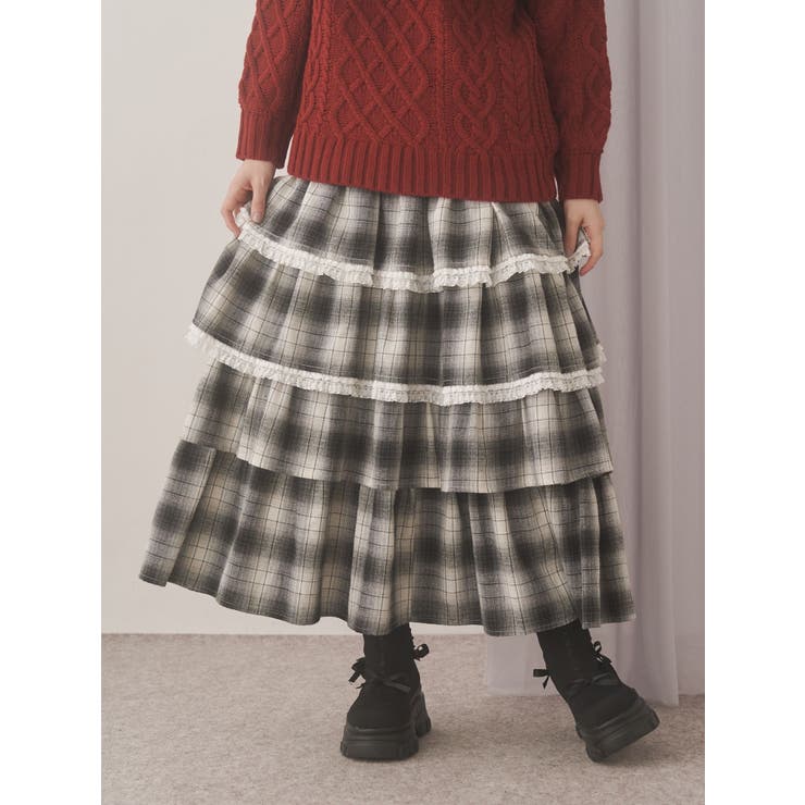 ティアードティアードチェックスカート[品番：MKSW0066281]｜merry