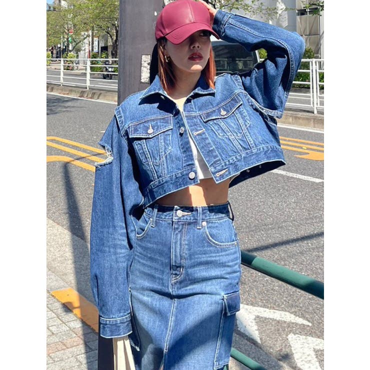 2WAYクロップドデニムブルゾン【セットアップ着用可能】[品番