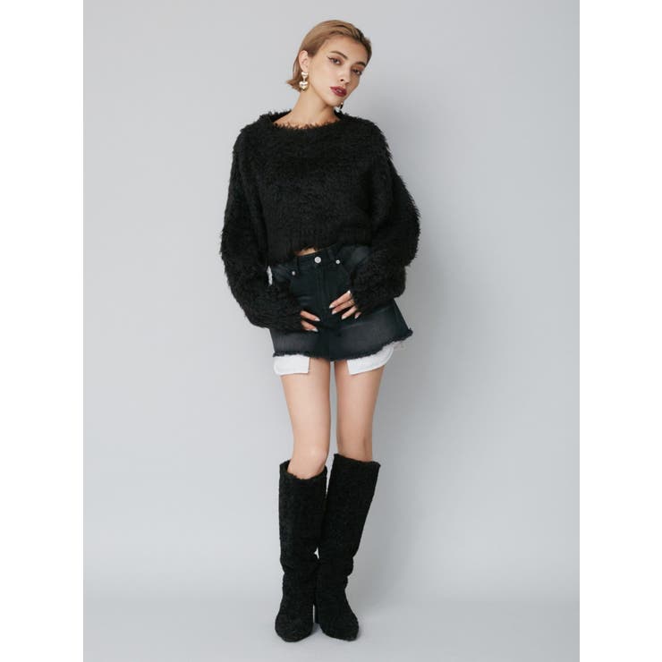 カラーシャギークロップドニットトップス[品番：MKSW0060115]｜EVRIS