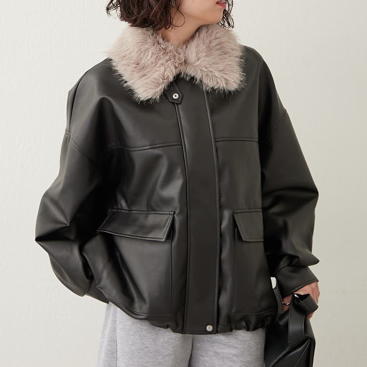 丈の長さを選べる】ティペット付合皮ブルゾン[品番：OLOW0016411