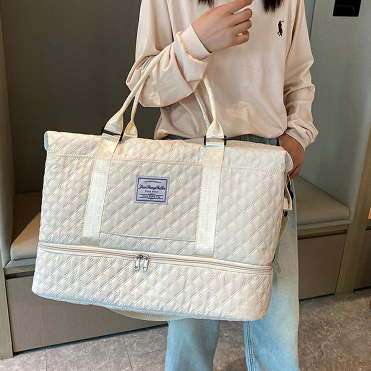 大容量】独立収納付きキルティングボストンバッグ トラベルバッグ 旅行