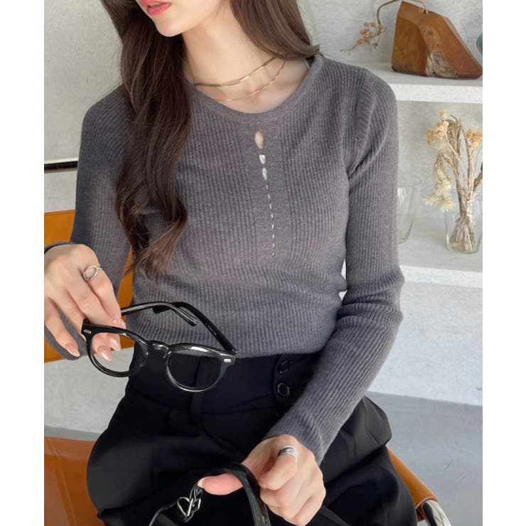 フロント カットアウト コンパクト ニット[品番：ORGW0009133]｜Ada