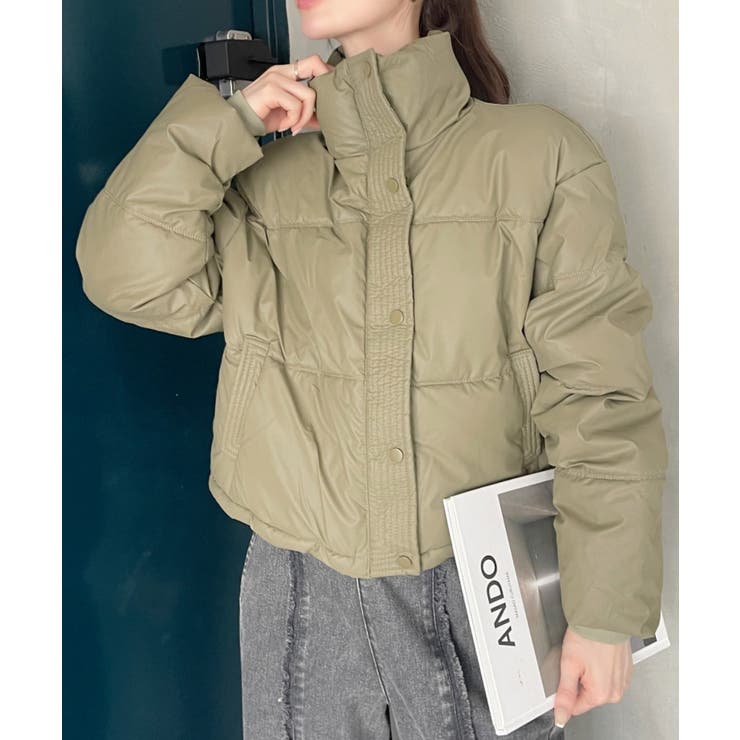 レザーライク 中綿 ショート ダウンジャケット[品番：ORGW0009221