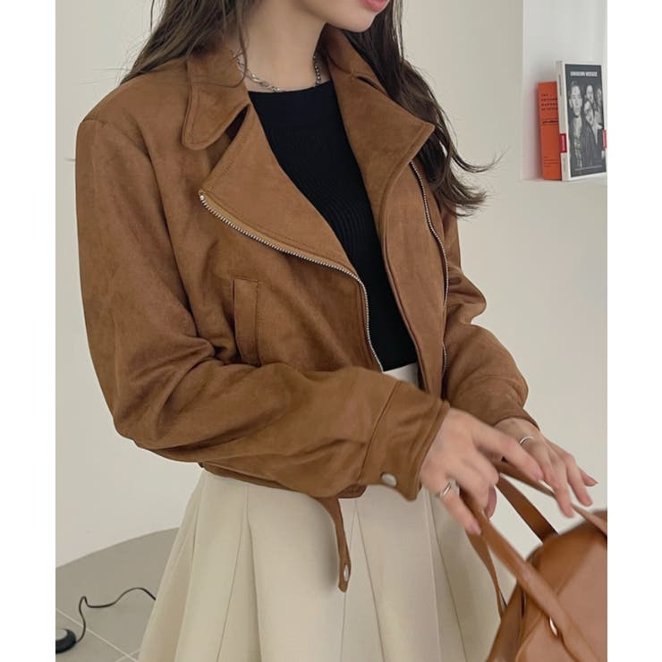 スウェードタッチ ショート ライダースジャケット[品番：ORGW0009270