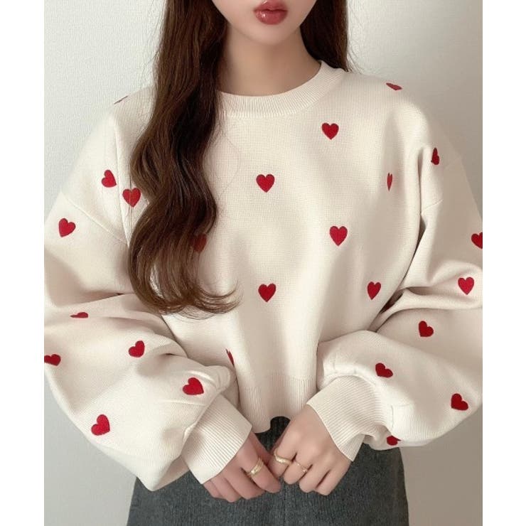 ハート刺繍 ニット プルオーバー[品番：ORGW0008402]｜Ada.（エイダ