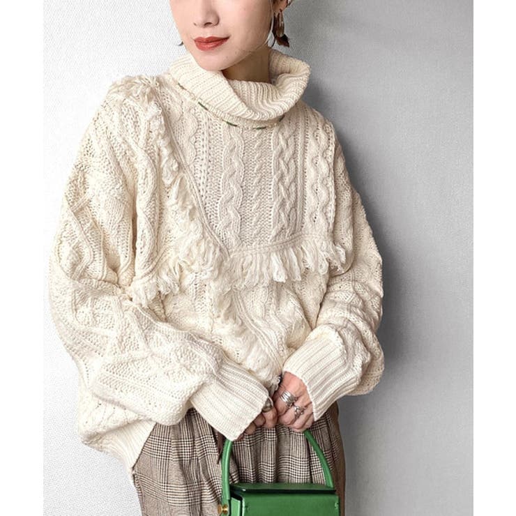 個性放つ1枚。フリンジ&ケーブル編みオーバーニット[品番：WZ000003948