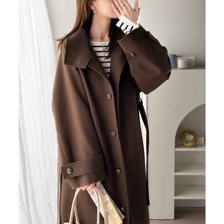 360度上品魅せ。衿2way比翼スタンドウール調ステンカラーコート