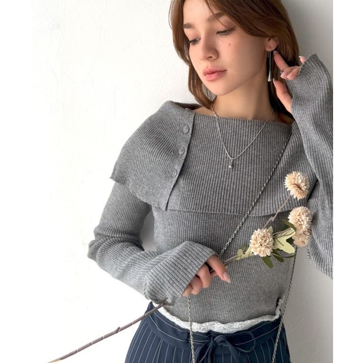 上品＆繊細に華奢見え♪サムホール付きオフショルリブ編みニット（長袖