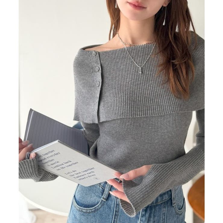 上品＆繊細に華奢見え♪サムホール付きオフショルリブ編みニット（長袖
