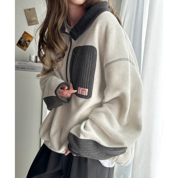 JaVa ジャバコラボ》レトロが気分。エルボ―パッチハーフジップフリース