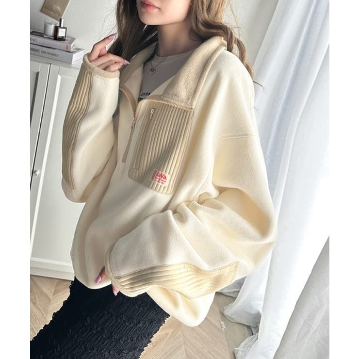 JaVa ジャバコラボ》レトロが気分。エルボ―パッチハーフジップフリース