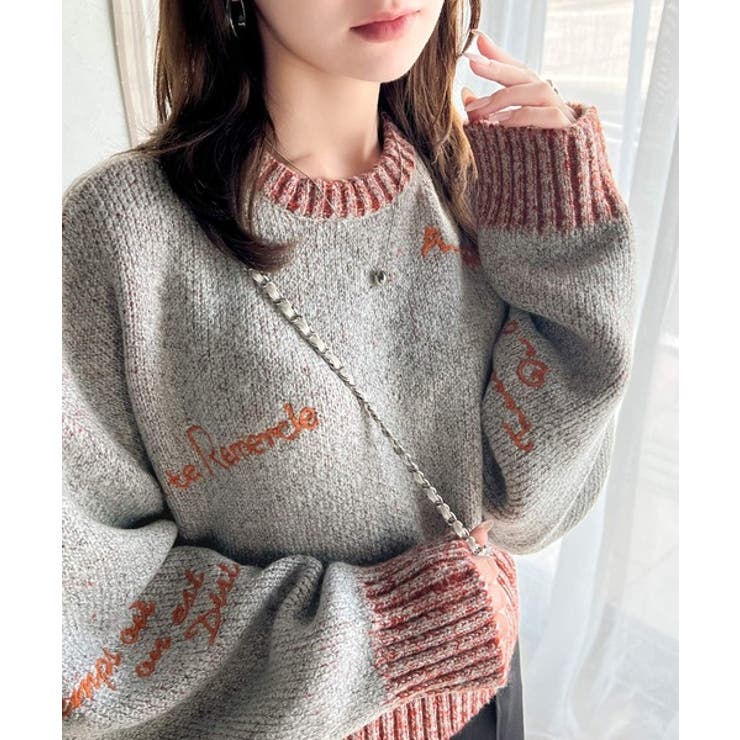 mily bilet】大人の個性派ニット。ランダム刺繍クロップドニットプル