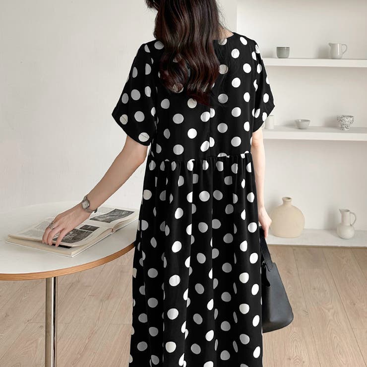 ドットワンピース 水玉マキシワンピース 夏ワンピース[品番