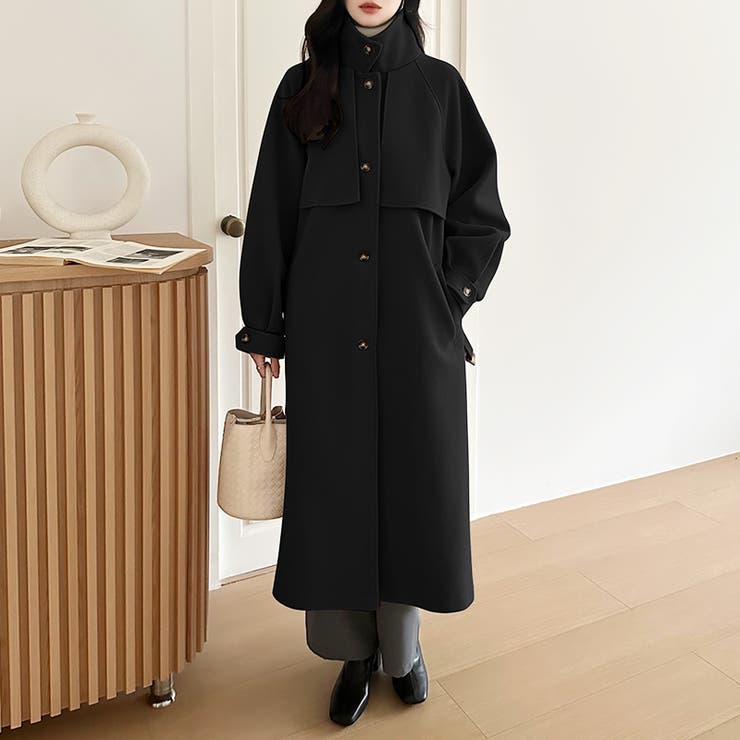ロングコート ベルト付き 2wayスタンドカラーコート[品番：COCW0006049