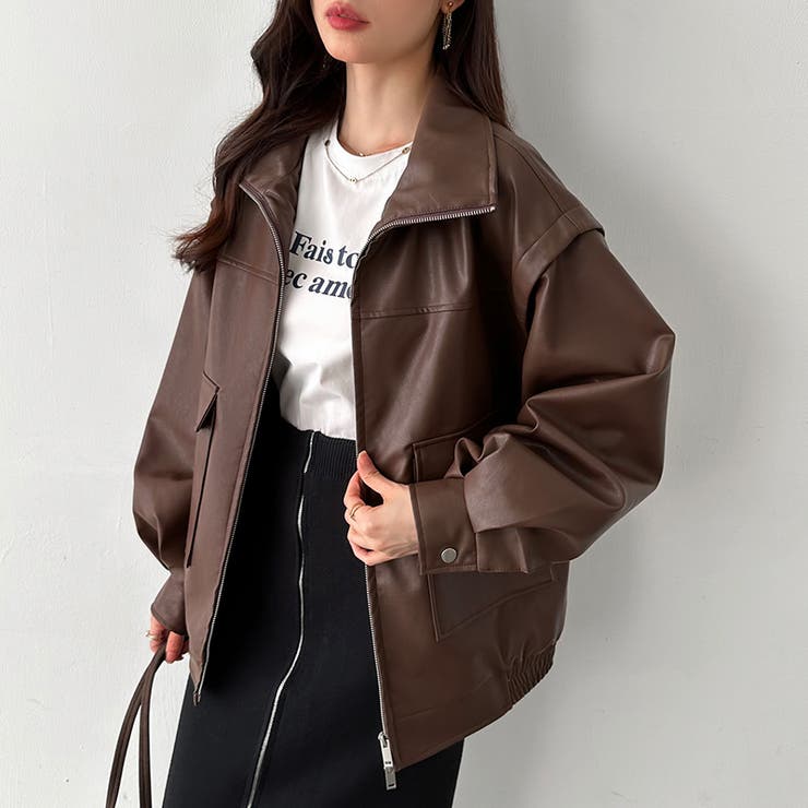 フェイクレザージャケット ライダースジャケット ダブルジップ[品番