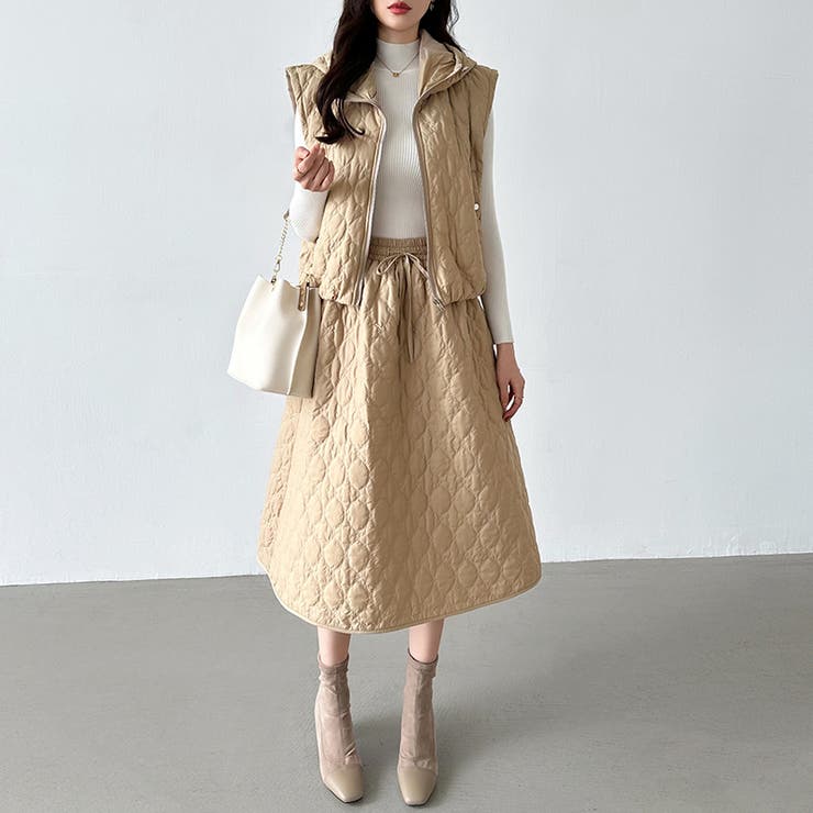 キルティング セットアップ スカートベスト上下セット[品番