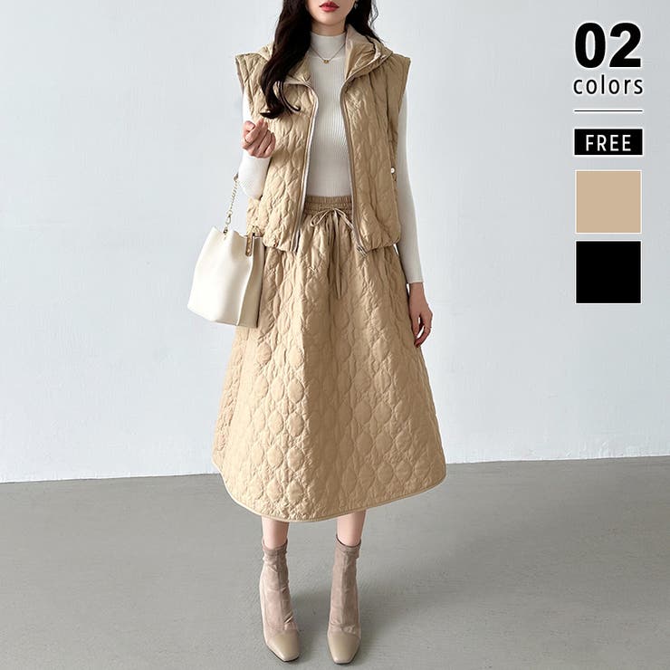 キルティング セットアップ スカートベスト上下セット[品番