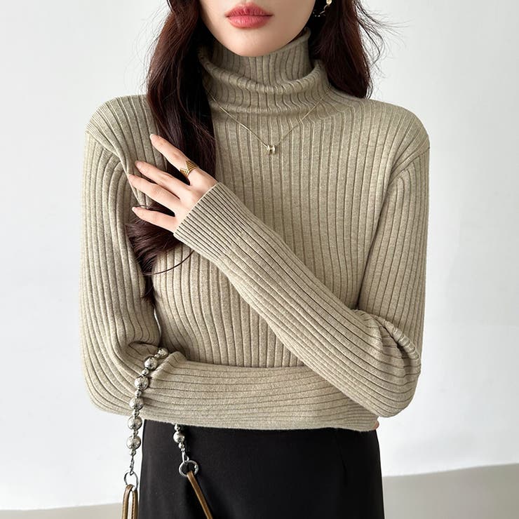 やわらかリブタートルネック タートルネック リブニット[品番