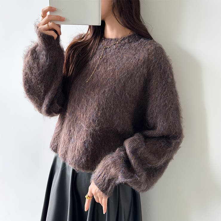 モヘアタッチ ミックスカラーニット ショートニット[品番：COCW0006146