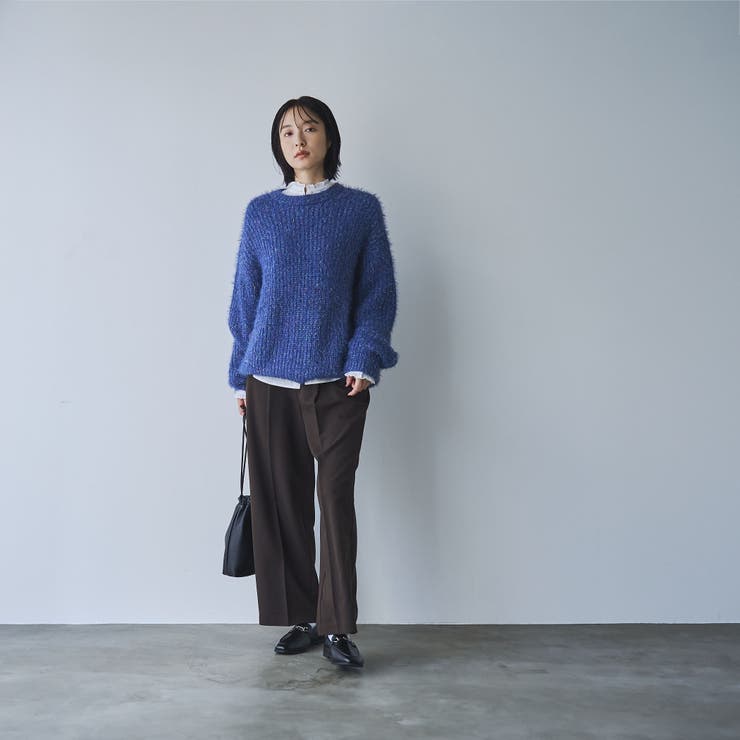 ミックスヤーンアゼ編みフェザータッチニット[品番：COEW0006098