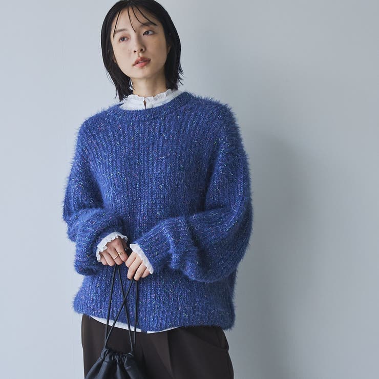 ミックスヤーンアゼ編みフェザータッチニット[品番：COEW0006098