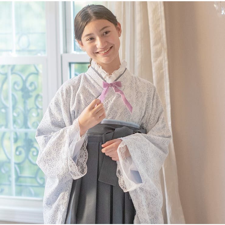 リボン付き レース半襦袢 卒業式袴 着物用肌着 肌襦袢 キャサリン