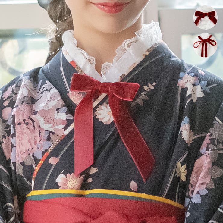 リボン付き レース半襦袢 卒業式袴 着物用肌着 肌襦袢 キャサリン