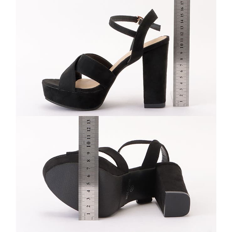 クロススエードチャンキーハイヒールサンダル チャンキーヒール