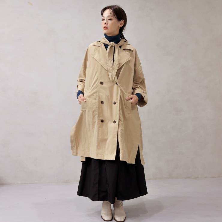 撥水加工2WAYフード取り外しトレンチコート[品番：FNBW0000742