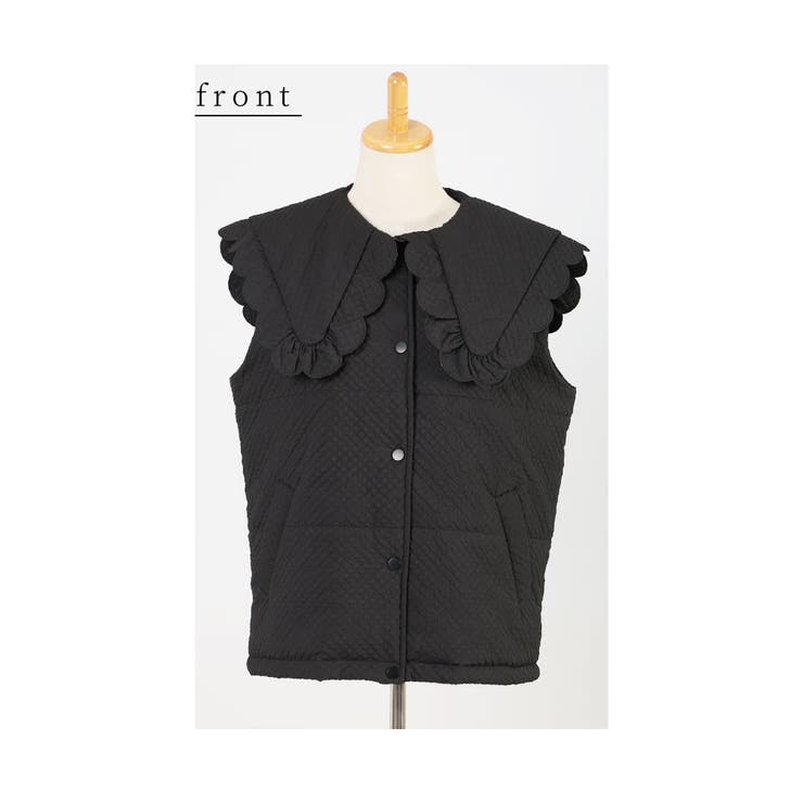 可愛さ引き立つビックカラーの中綿キルティングベスト レディース