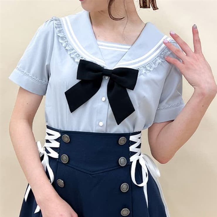 リボン付セーラーカラーブラウス[品番：IGAW0005098]｜axes femme