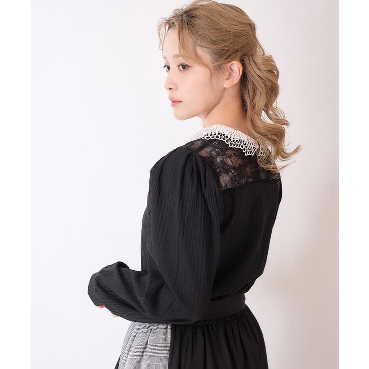 レース襟ビスチェ切替プルオーバー[品番：IGAW0006230]｜axes femme